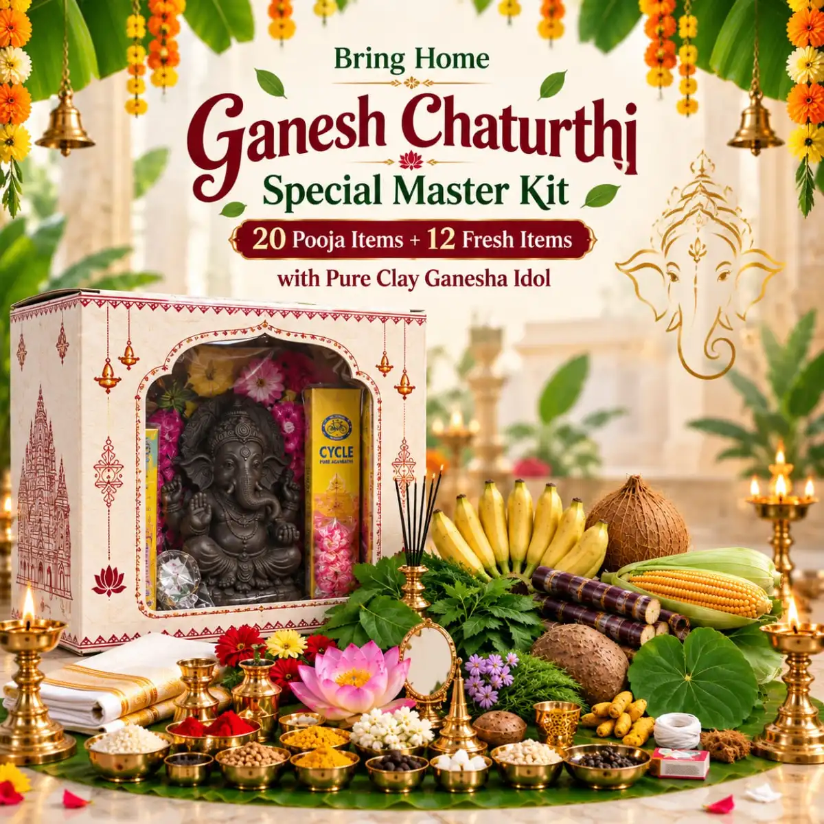 Ganesh Chaturthi Special Master Kit Statue+Pooja item+Fresh Kit