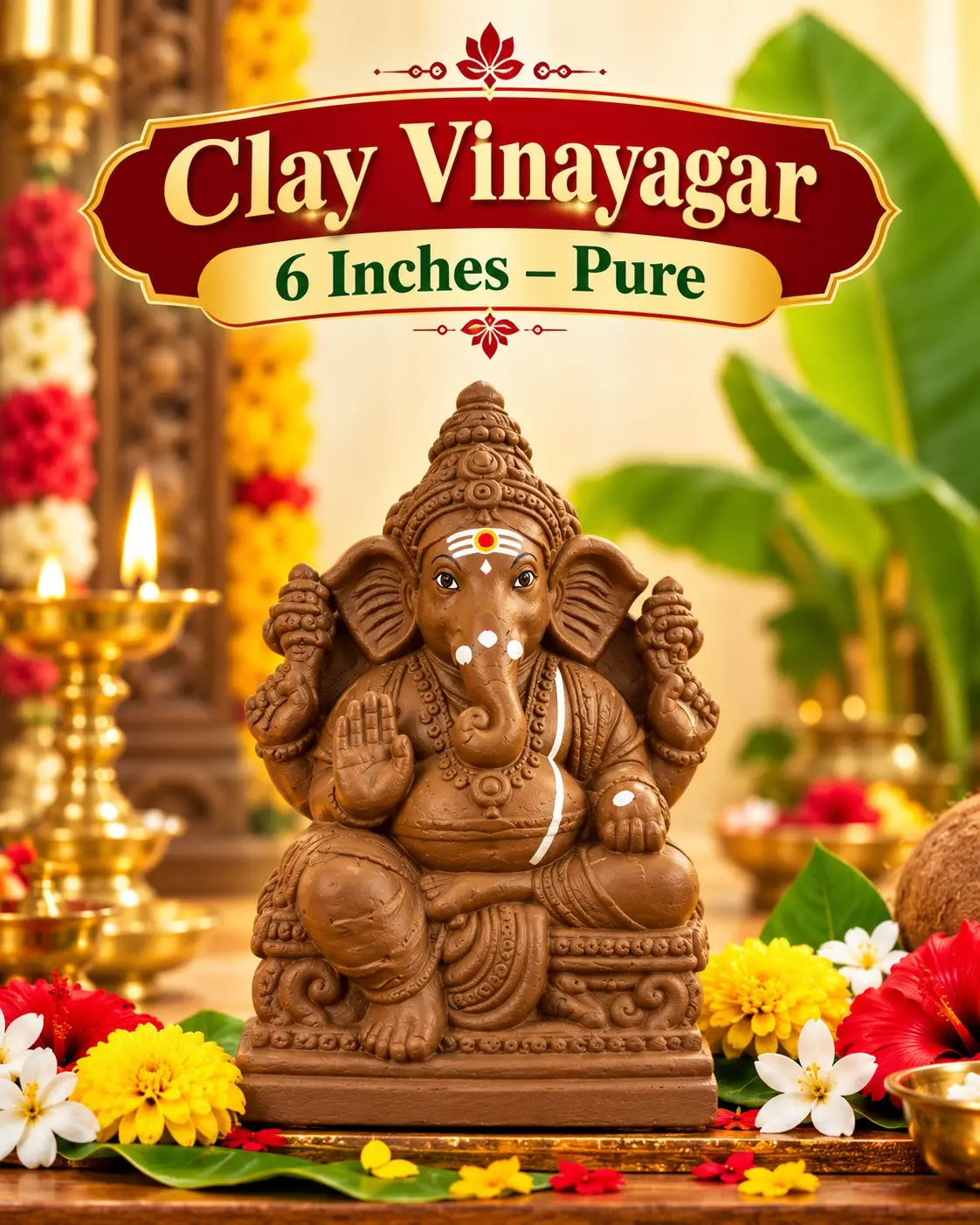 Vinayagar [Ganesh] Pure Clay Statue 6 inch